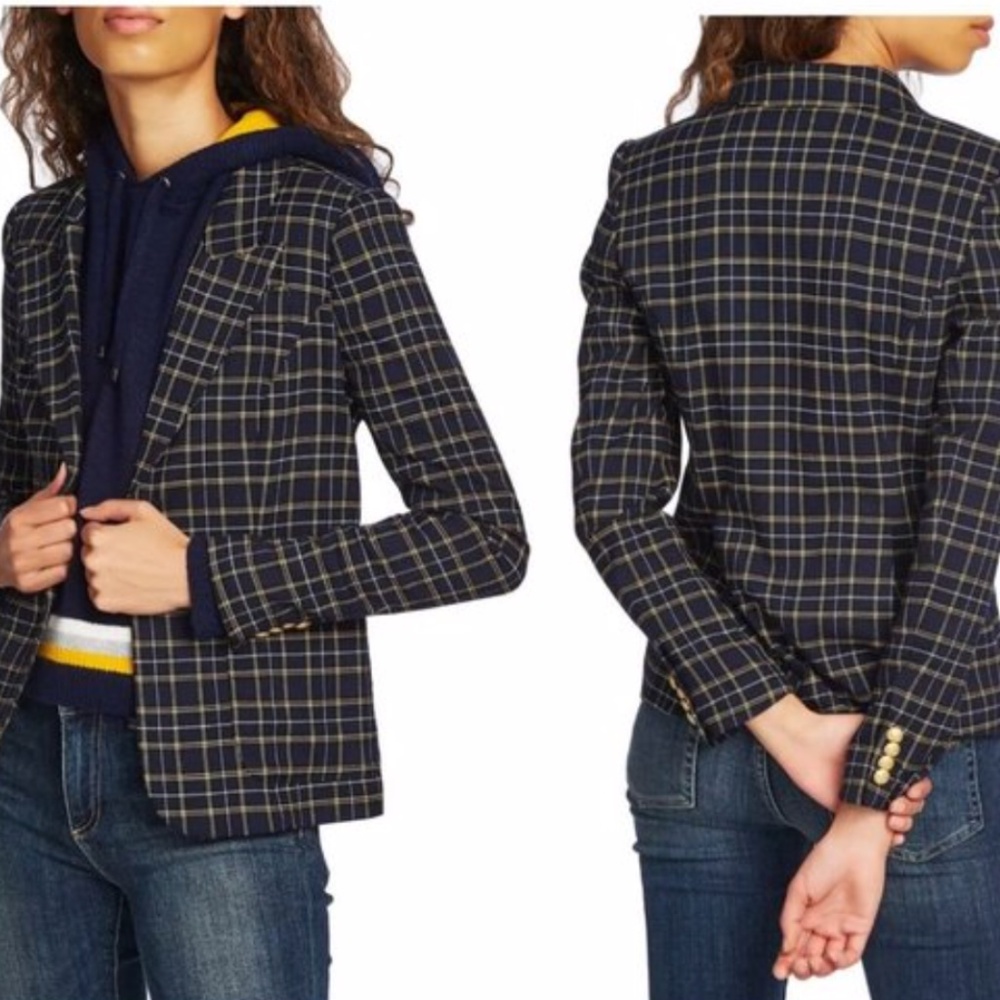 Court & Rowe Navy Peak Lapel Check Plaid Blazer